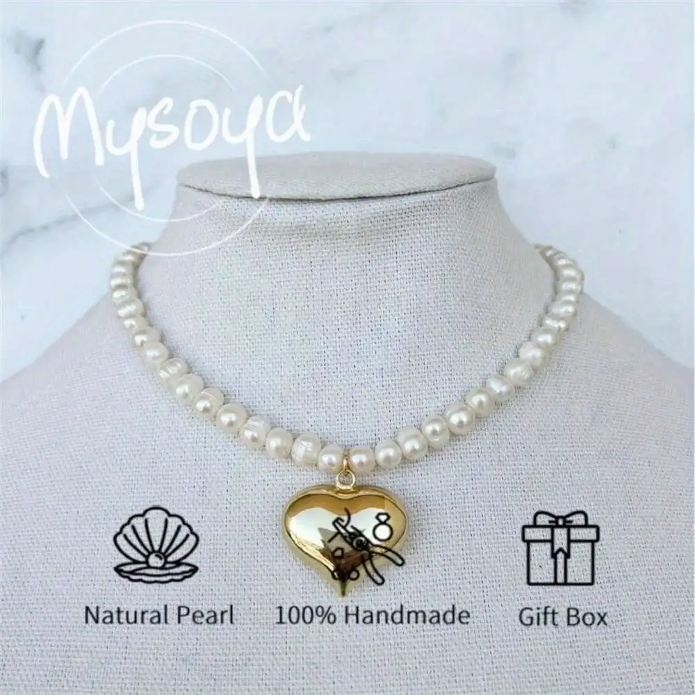 

MYSOYA белый пресноводный жемчуг ожерелье в форме сердца 7-8 мм жемчуг подарочная коробка подарок на свадьбу, Рождество, день рождения, Новый год, подарок