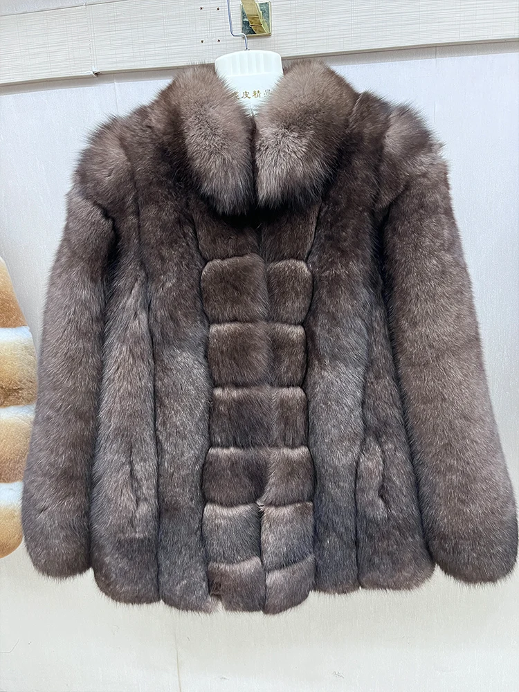 

2026 Fashon Women Real Fox Fur Coat Natural Fur Jacket Mid-length High Quality Leather And Skin Long Sleeve Outwear