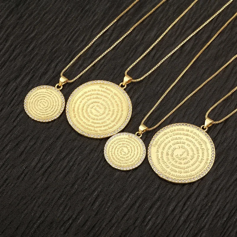 New Round Shape Spain/English Pendant Necklace S/L Sizes Choice For Women Men Copper Clavicle Chain Jewelry Accessories