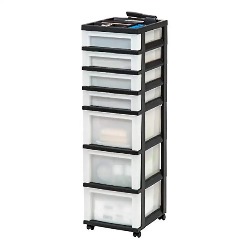 7-Drawer Rolling Storage Cart Organizer Office Classroom Supplies Craft Plastic Storage Cart with Smooth-Glide Casters and