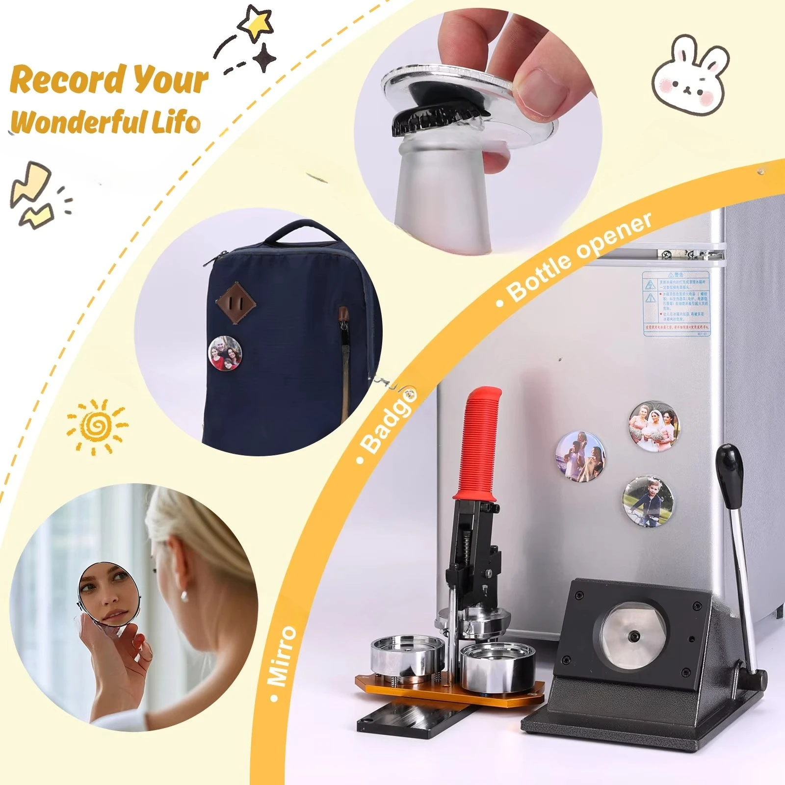 58mm/2.28 inch – Metal Badge Parts with Magnet, Bottle Opener, Mirror Inserts 1000 Sets Button Maker Supplies