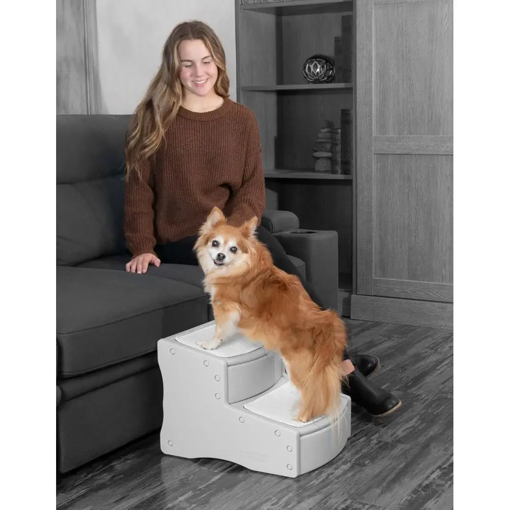 

Two-Step Pet Stairs for Dogs and Cats Up to 75 Pounds, Portable and Washable, No Assembly Needed