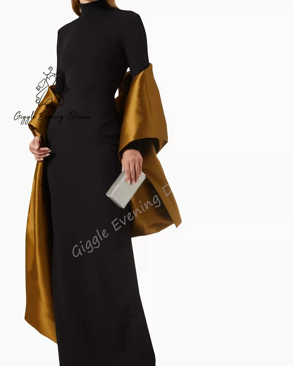 Giggle Evening Dresses O-Nek Ruched Straight Fashion elegant Satin Long Sleeve Formal Saudi evening gala dress for women 2024