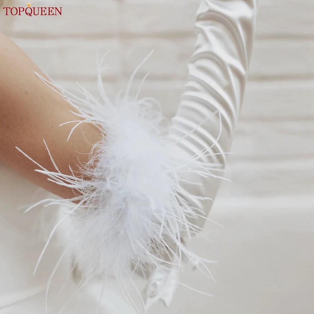 TOPQUEEN-guantes de novia VM21 para mujer, manoplas largas hasta el codo, accesorios de boda, cálidas, personalizables, Invierno