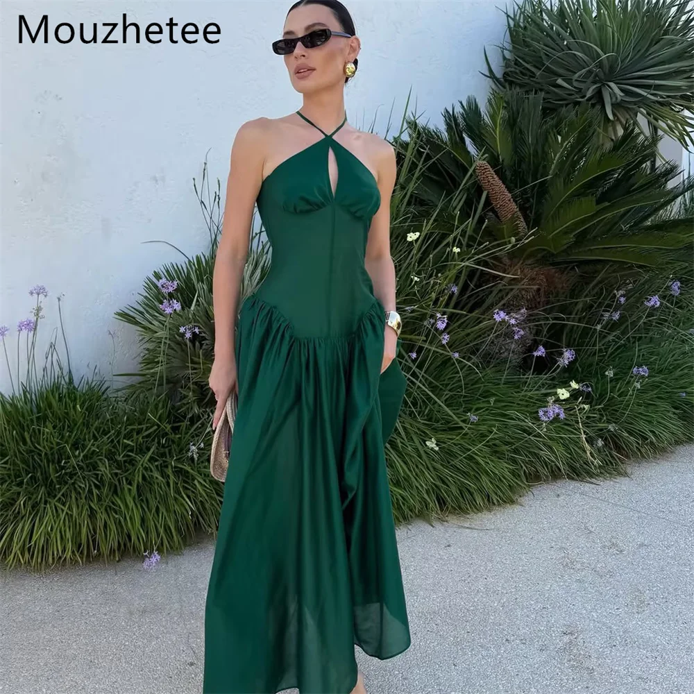 Mouzhetee Shiny A-Line Halter Sleeveless Evening Dresses Formal Party Gowns for Women Simple Prom Gown Customized 2026