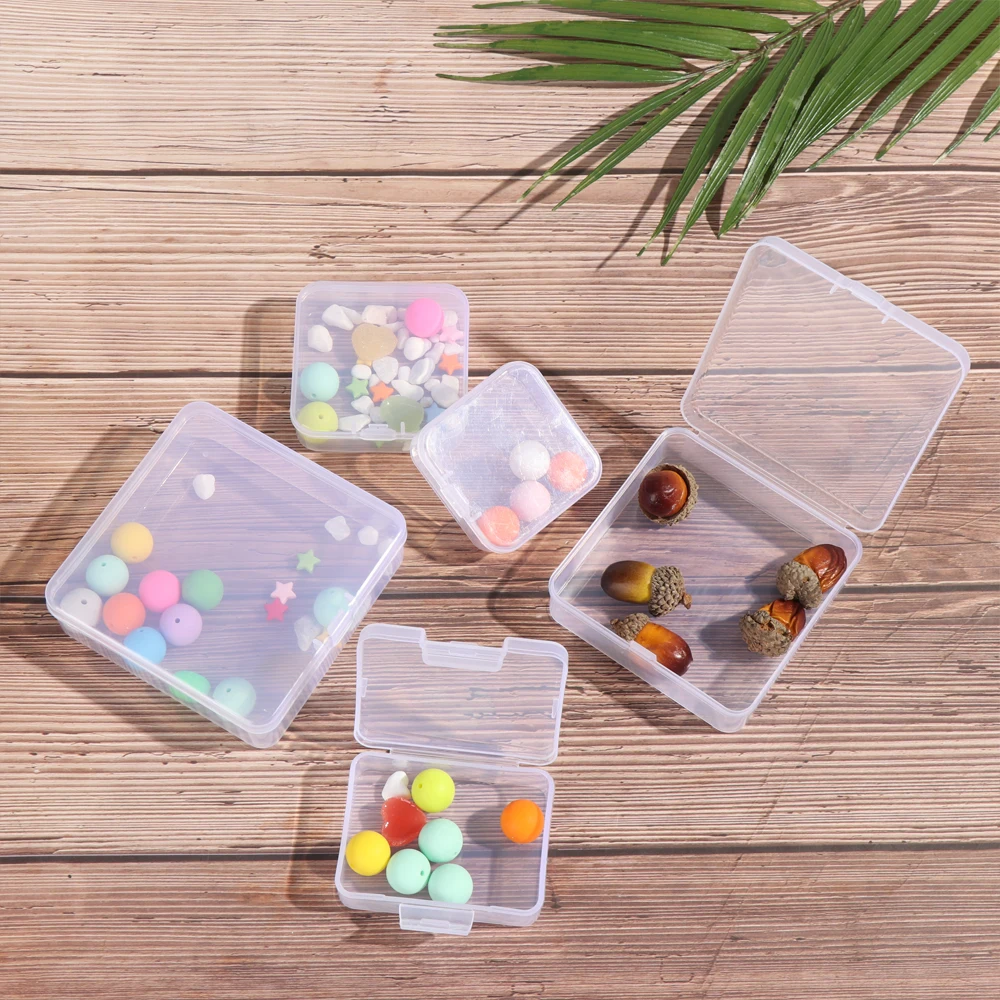 Hot 1PC Plastic Transparent Square Round Storage Box Jewelry Beads Container Box Small Items Sundries Organizer Case Accessories