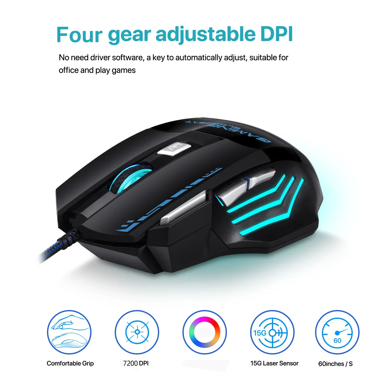 New Usb Wired Photoelectric Gaming Mouse 8 Key Light Breathing Light Power Key Computer Accessories