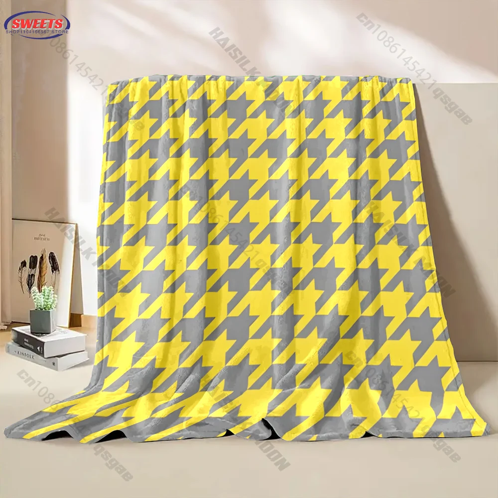 Yellow and Gray Houndstooth Blanket Multiple sizes kid's and adults' bedroom living room sofa decor blanket, Exquisite gift