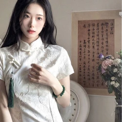 New Chinese Style Retro White Dress for Women Elegant Evening Dresses for Women 2023 Young Girl's Gentle First Love Dress Qipao