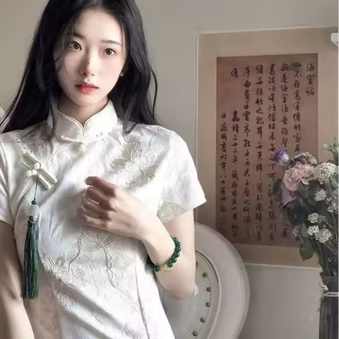 New Chinese Style Retro White Dress for Women Elegant Evening Dresses for Women 2023 Young Girl's Gentle First Love Dress Qipao