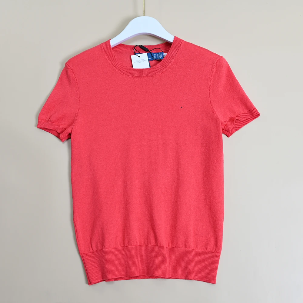 

Ele round Ne ort Sve вязаный хлопковый облегающий топ с вышивкой для женщин, новинка лета, простой дизайн, удобная одежда