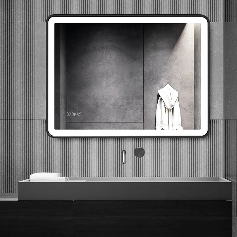 Modern Black Face Mirror with Big Light and Metal Frame for Hotel and Home Use