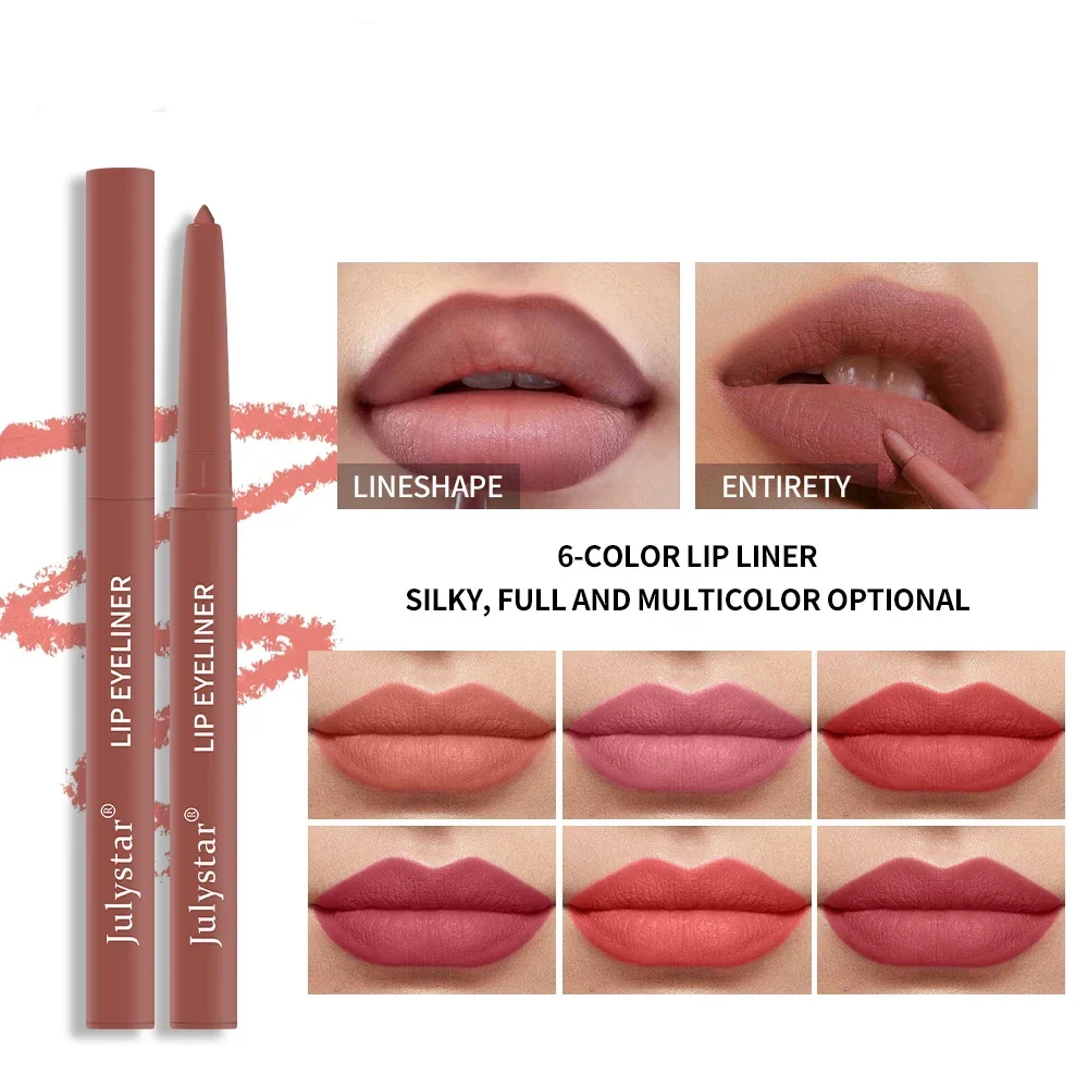 ชุด 6 สี Long-Lasting Waterproof Lip Liner ดินสอ Non-Stick CUP Lip แต่งหน้าเครื่องมือเหมาะสําหรับแต่งหน้าทุกวันและชุดของขวัญ