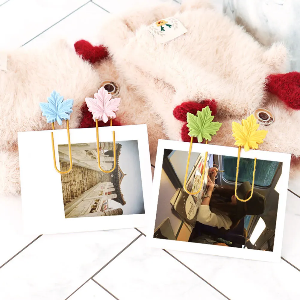 20개 단풍잎 책갈피 종이 클립 컬러풀 메탈 플래너 바인더 클립 장식용 사무실 학교 용품 플래너 종이 클립