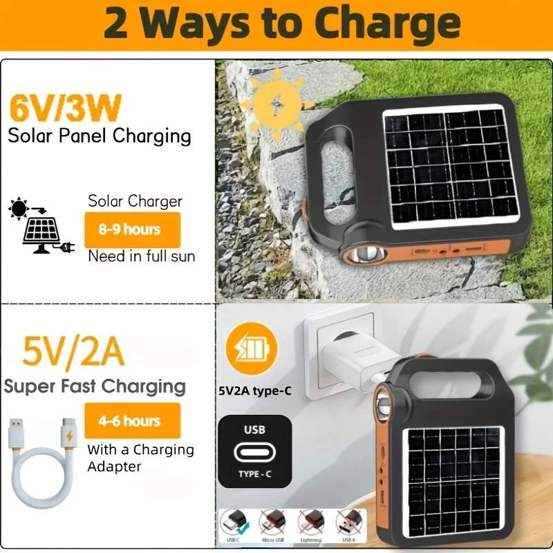 Solar Rechargeable Flashlight Portable Camping Lantern Emergency Light For Power Outage Lantern with 3 Meters Extension Bulbs