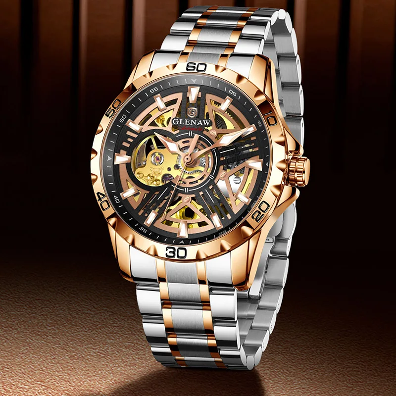 Glenaw top brand luxury five-pointed star design fashionable personality fully automatic mechanical men's waterproof watch