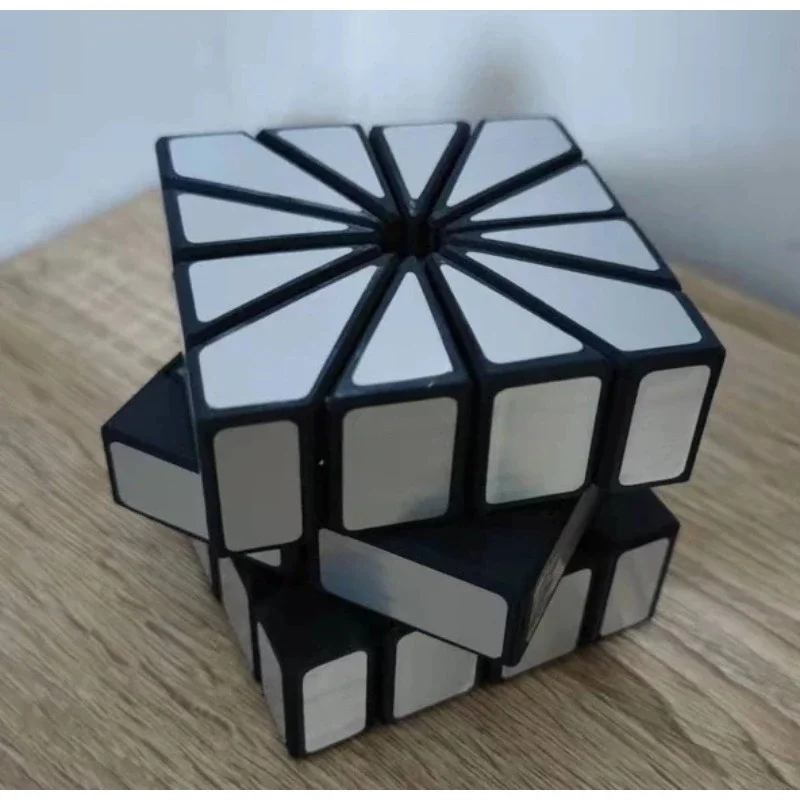 SQ2 Cube Calvin's Puzzle Square-2 Shift Cube Illusion Black Body with Silver-Gold Label (Lee Mod) Cast Coated Magic Cube Toys