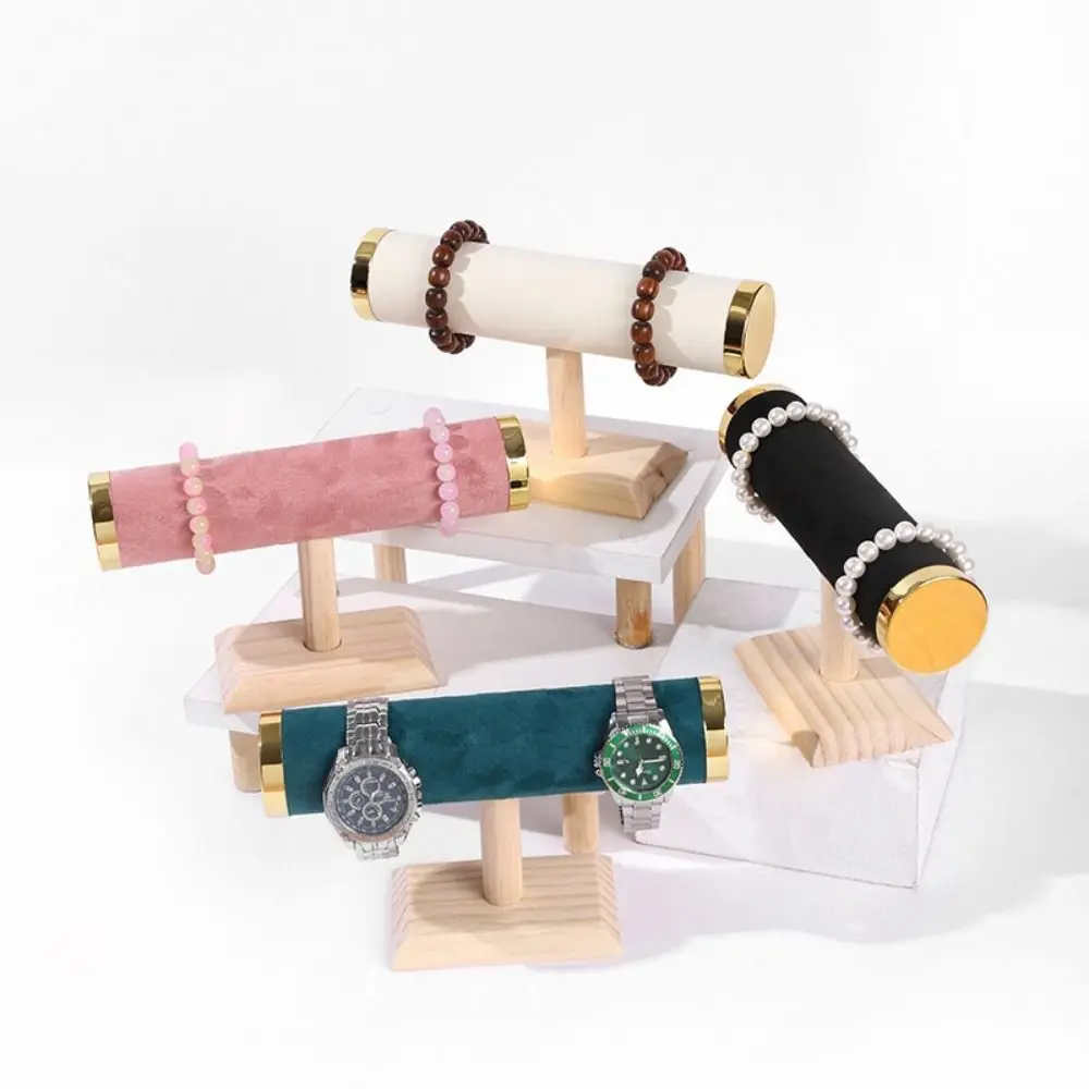 T-bar Bracelet Display Stand Wooden Hairband Watch Jewelry Rack Holder Organizer Rack Velvet Jewelry Storage Stand Woman Girls