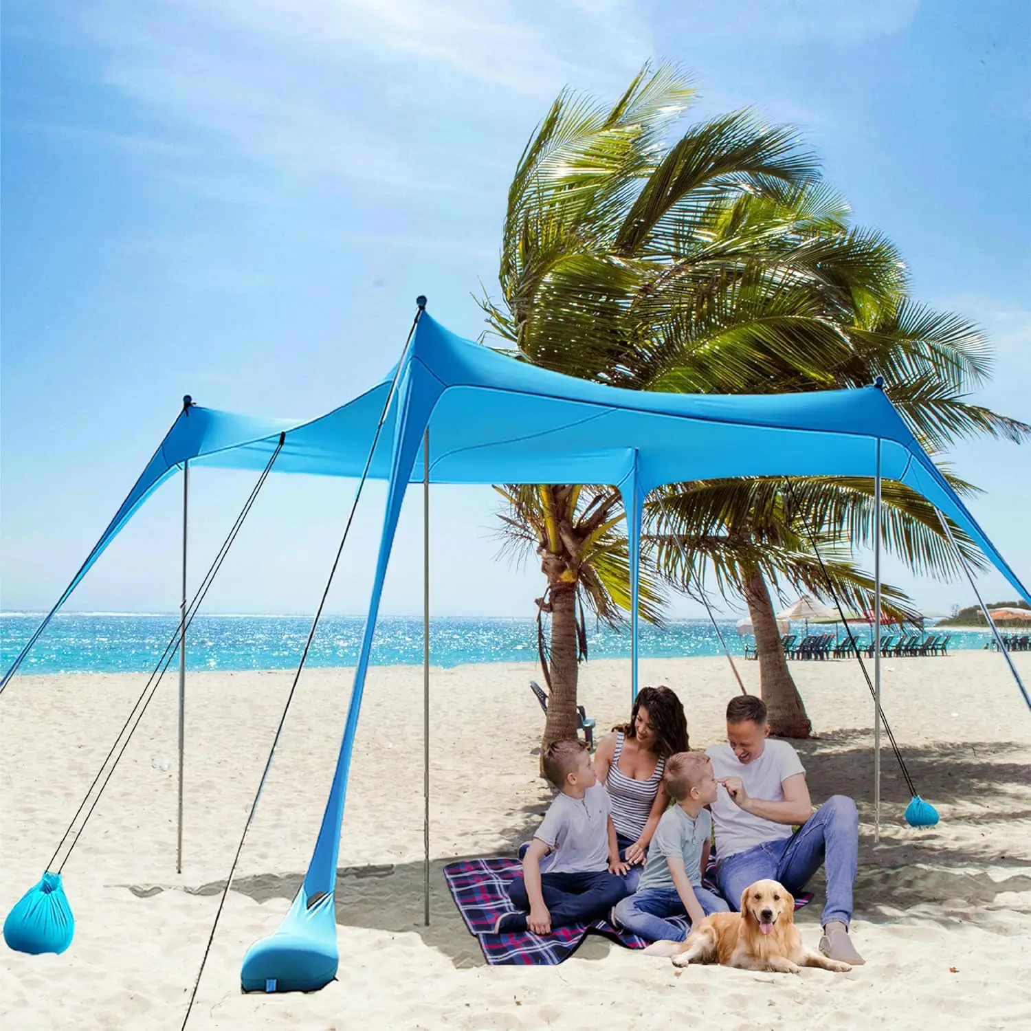 Beach Shade Tent,Beach Canopy,Beach Tent Sun Shelter | UPF50+ Pop Up Beach Tent,Beach Umbrella with 6 Sandbags and 4 Aluminum Po