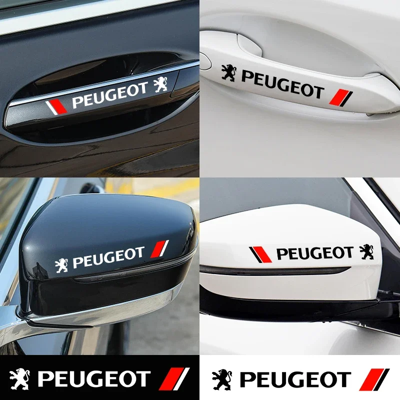 4pcs Car Styling Door Handle Reflective Stickers Vinyl Decoration For Peugeot 206 207 307 3008 2008 308 407 408 508 301 208 RCZ