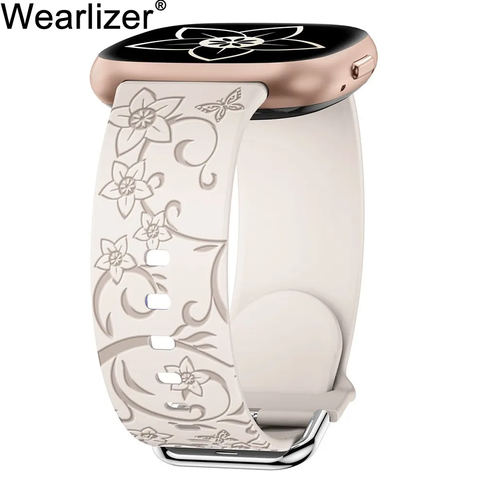 

Wearlizer Wildflowers Floral Engraved Band for Fitbit Versa 4/Sense 2/Versa 3/Sense Women Soft Silicone Sport Strap for Sense 2