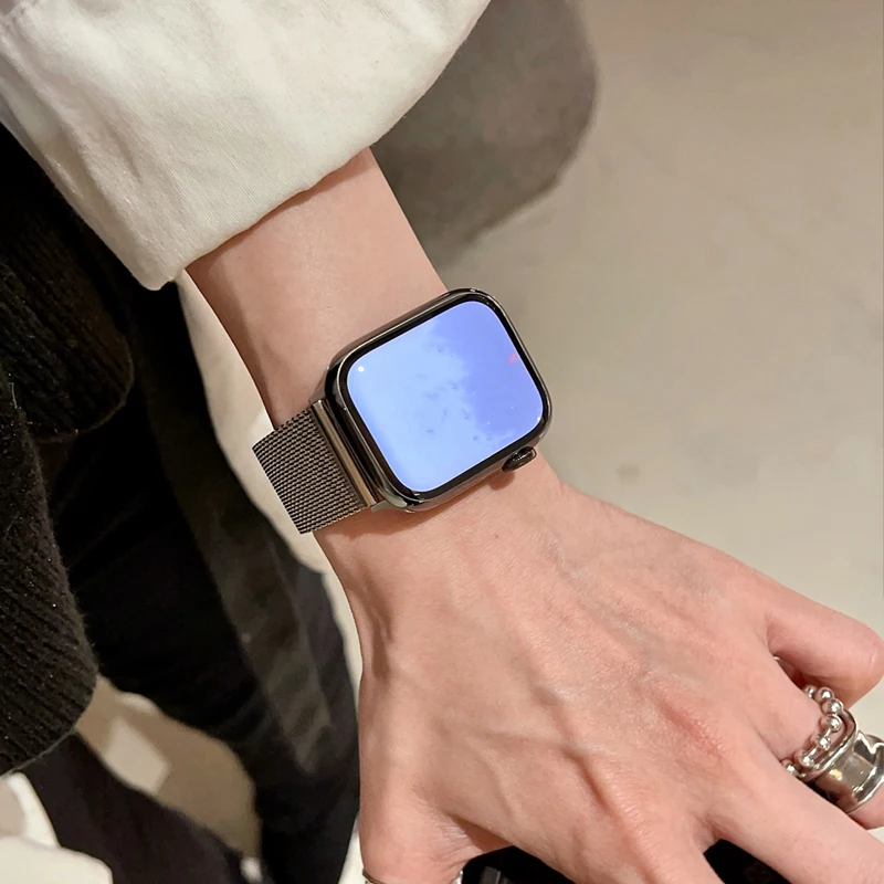 42 مللي متر 38 مللي متر 40 مللي متر Milanese سوار حزام ل iWatch سلسلة الترا 8 7 SE 6 5 المغناطيسي حلقة ل سوار أبل 44 مللي متر 45 مللي متر 49 مللي متر 41 مللي متر