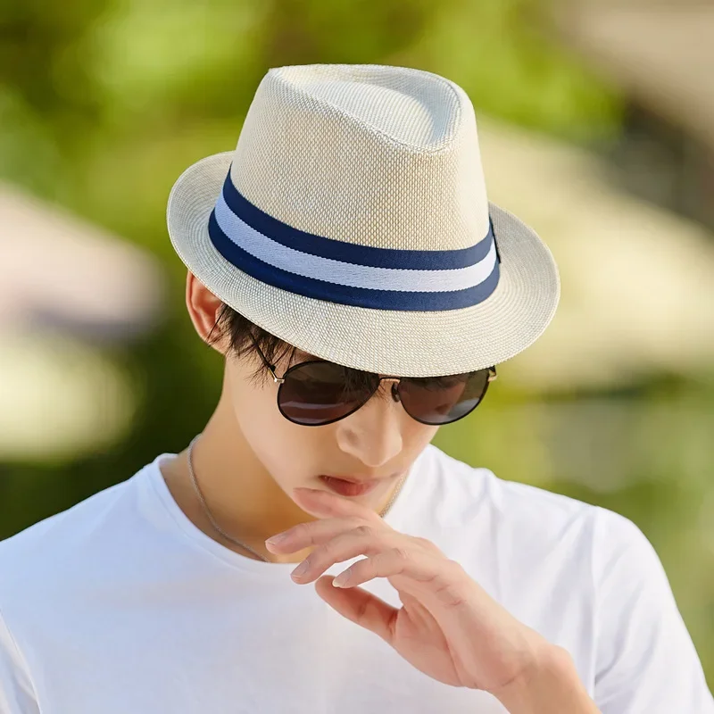 

Men's Summer Hat - British Style Jazz Straw Hat, Breathable Beach Cap, Unisex Wide Brim for Outdoor Travel