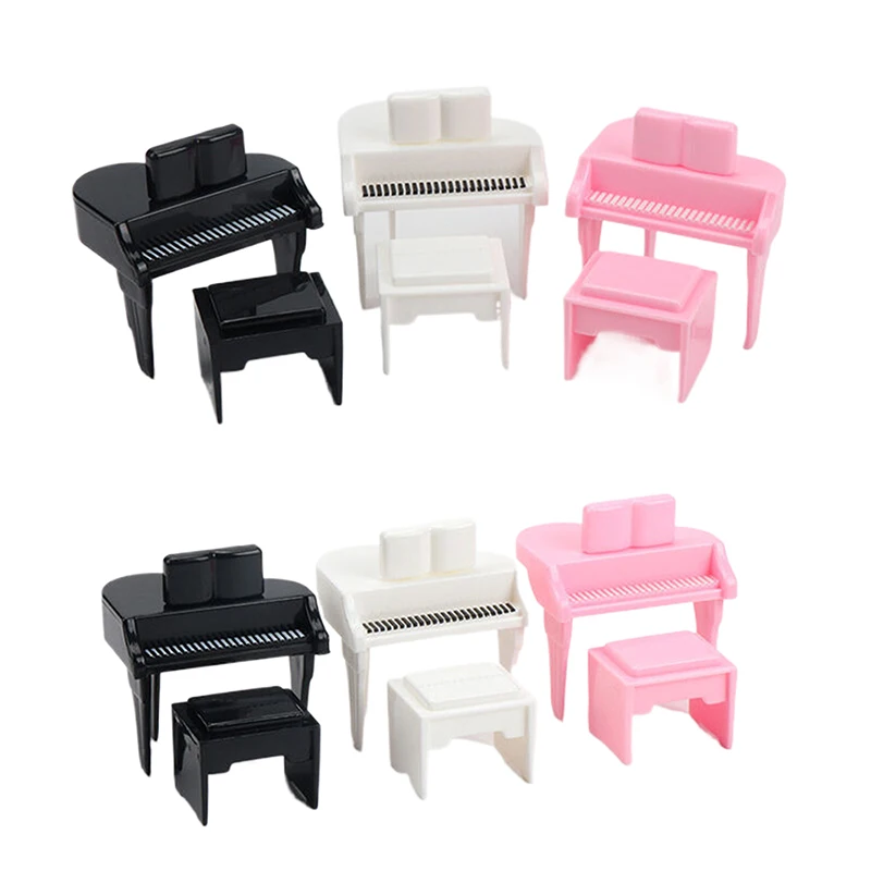 1/12 Dollhouse Miniature Piano With Stool Dollhouse Simulation Musical Instrument Model Dolls House Scene Decoration Ornament