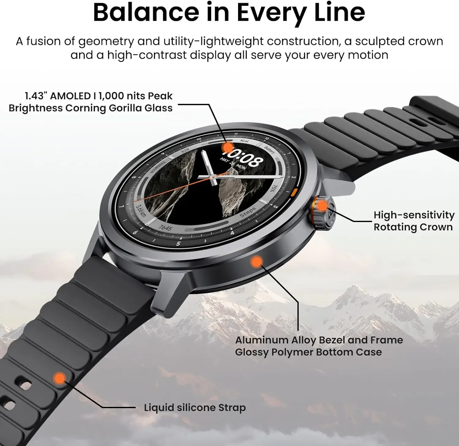 Original KOSPET ORB Smart Watch For Men Bluetooth Call IP68 Waterproof 1.43 inch AMOLED 24/7 Health Monitor for Android iOS