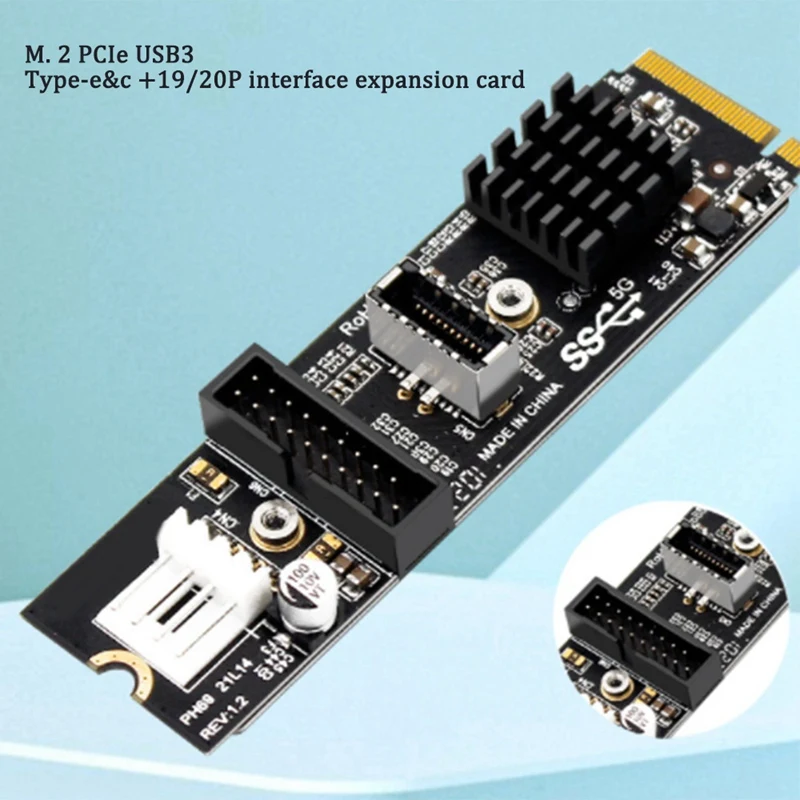 M.2 Pcie To USB3.0 Type-E & C+19 / 20P Interface Expansion Card M.2 Mkey To Pcie Adapter 5Gbps Adapter Card VL805