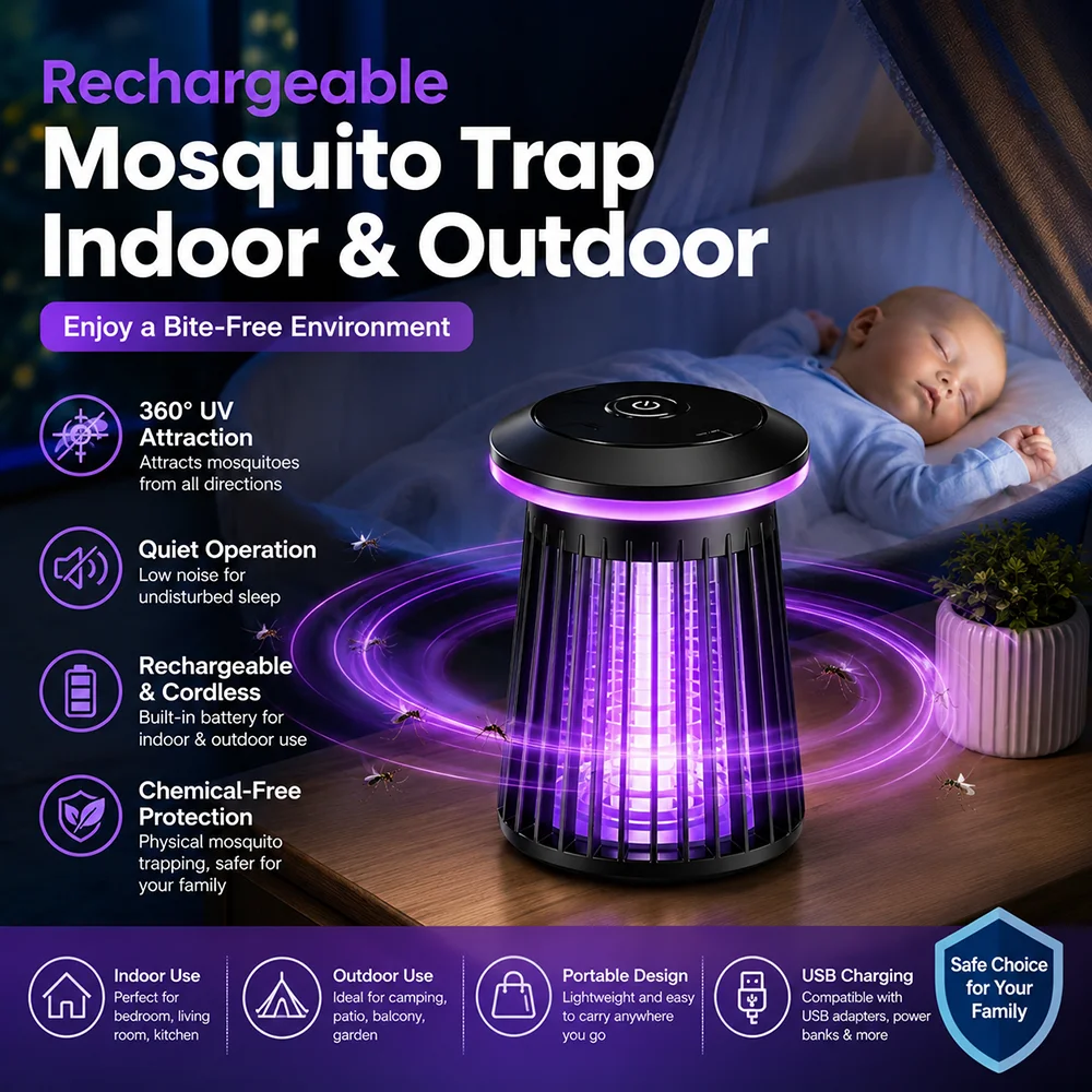 Rechargeable Mosquito Killer Lamp UV Bug Zapper Indoor Outdoor Mosquito Trap Portable Insect Catcher for Camping