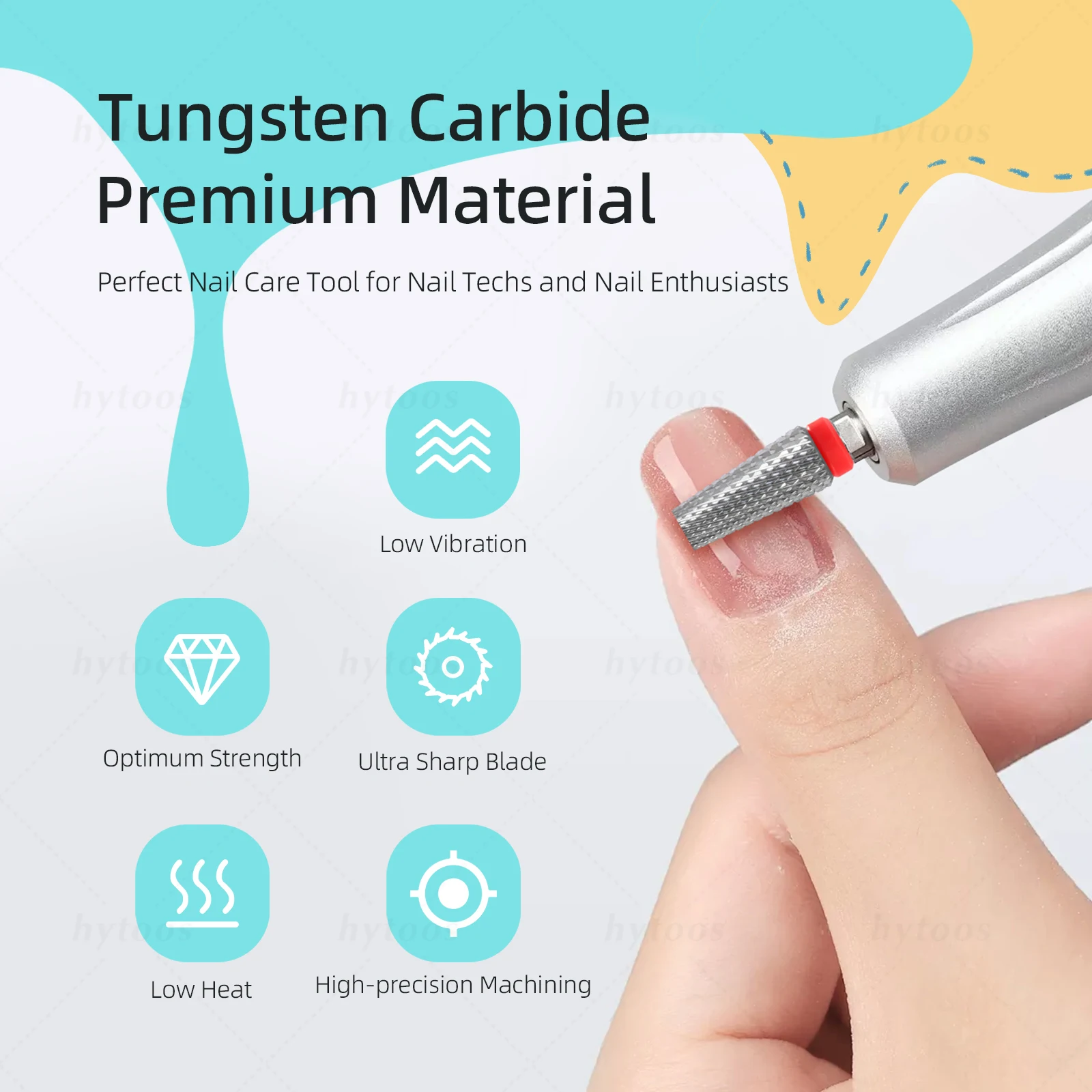 HYTOOS Flat Top Tapered 5-in-1 Nagelbohrer Kreuzzähne Hartmetall-Nagelbits Entfernen Gel Elektrische Bohrer Feile Maniküre Zubehör