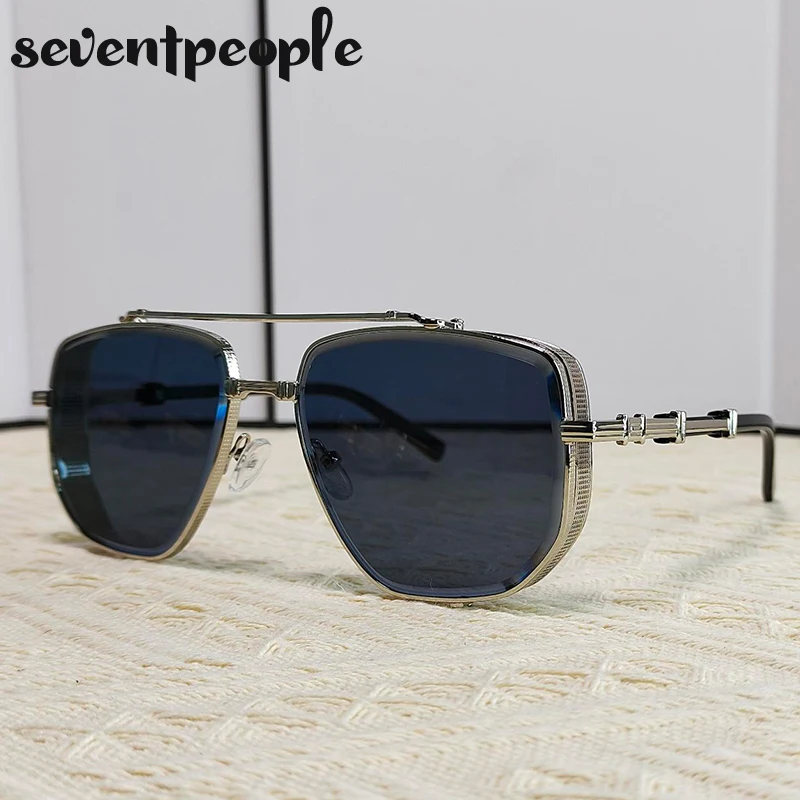 Vintage Square Steampunk Sunglasses Men Women 2025 Luxury Brand Designer Trendy Retro Double Beam Sun Glasses For Ladies Eyewear