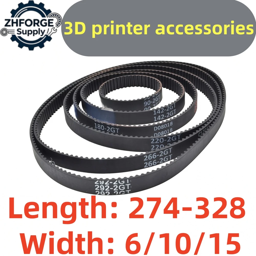 GT2 2GT Closed Loop Timing Belt, 274-328mm, 6/10/15mm Width, Steel Wire Core, Replacement Parts for FDM 3D Printer