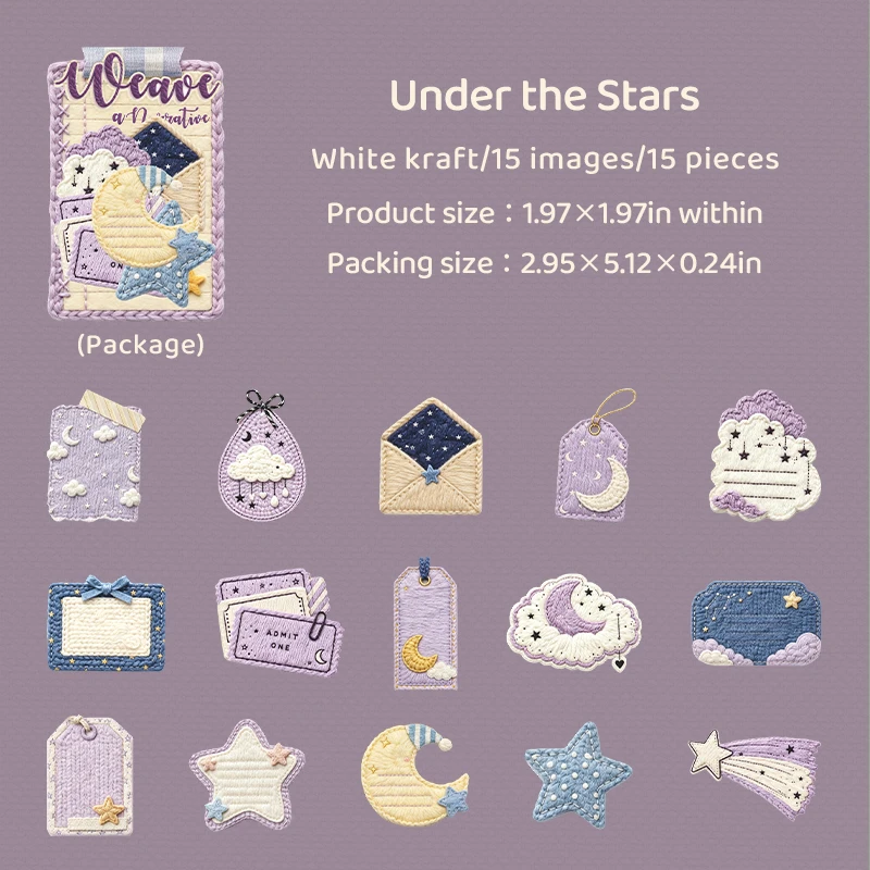 Journal GO, set van 15 vintage stickers in geweven stijl, reliëfgeprinte, stevige kaartjes en labels voor scrapbooking, journaling, planners en knutselprojecten.