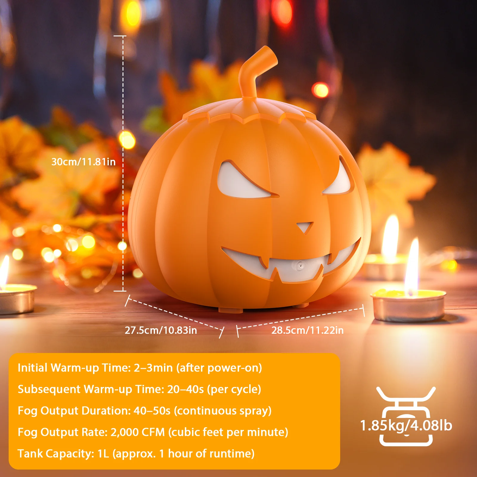 Fieryzeal 800W Fog Machine Halloween Decoration Pumpkin Smoke Machine with Remote Control RGB LED Light Halloween Maker Fogger