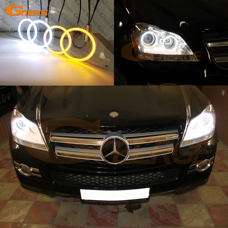 For Mercedes Benz GL Class X164 2007 - 2012 Ultra Bright A/W Switchback Day Light Turn Signal SMD LED Angel Eyes Kit Halo Rings