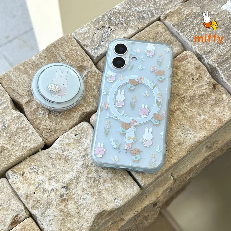 

Cute Miffy Phone Shell Suitable for Iphone 16 15 14 Summer Anti Drop Phone Case Cartoon Flower Magnetic Stands Anime Accessories