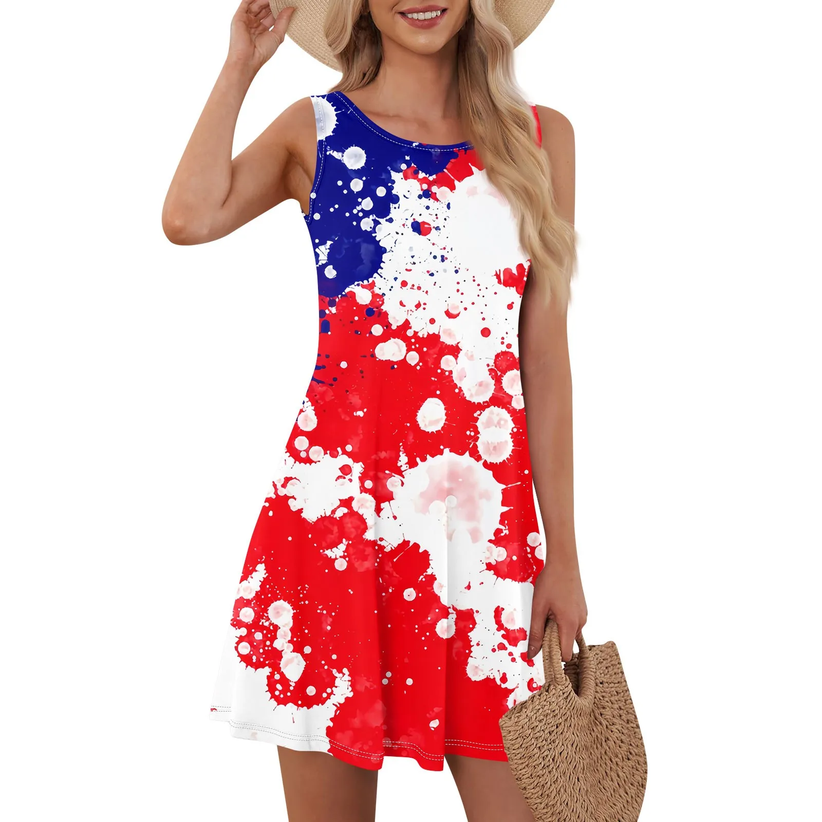 Women'S Fashion Summer Round Neck Casual Swing Loose Independence Day Printed Dresses Roupas Frete GráTis 2024 Vestidos Largos