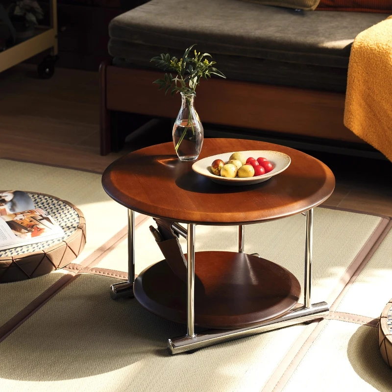 Solid Wood Bay Window Tea Table , Double Layer Storage Side Table, Modern Floating Window Organizer Stand for Living Room