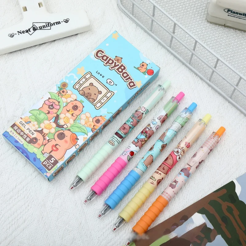 

30/60pcs Kawaii Capybara Press Gel Pen Cute 0.5mm Black Ink Signature Pens Promotional Gift School Supplies