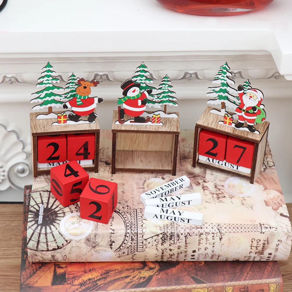 

Rustic Wooden Perpetual Calendar Desktop Vintage Style Reusable Christmas Decoration Office Home Photography