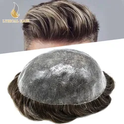 Male Hair Prosthesis Mens Toupee Full Poly Skin 0.10mm Injection Pu Human Hair System Hairpieces Male Wig for Hair Loss Solution