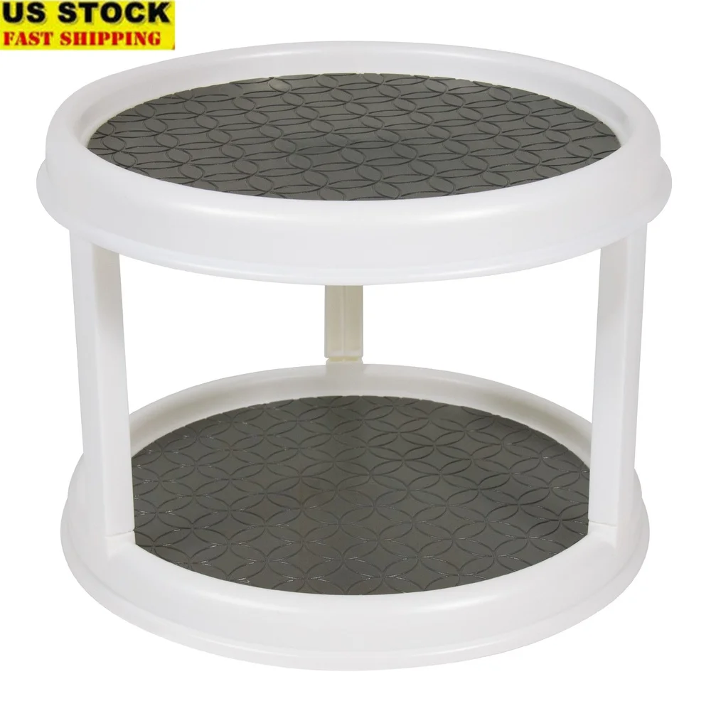 2-Tier Nonskid Turntable Spice Rack Organizer Kitchen Bathroom 360-Degree Rotation Storage Solution Pantry Cabinet Countertop