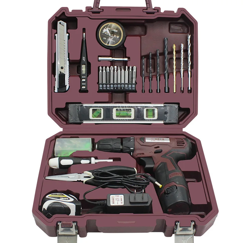 Household Electric Screwdriver Toolbox Set 12V Lithium Drill Family Hardware Combination Group Kit tool box caja de herramientas