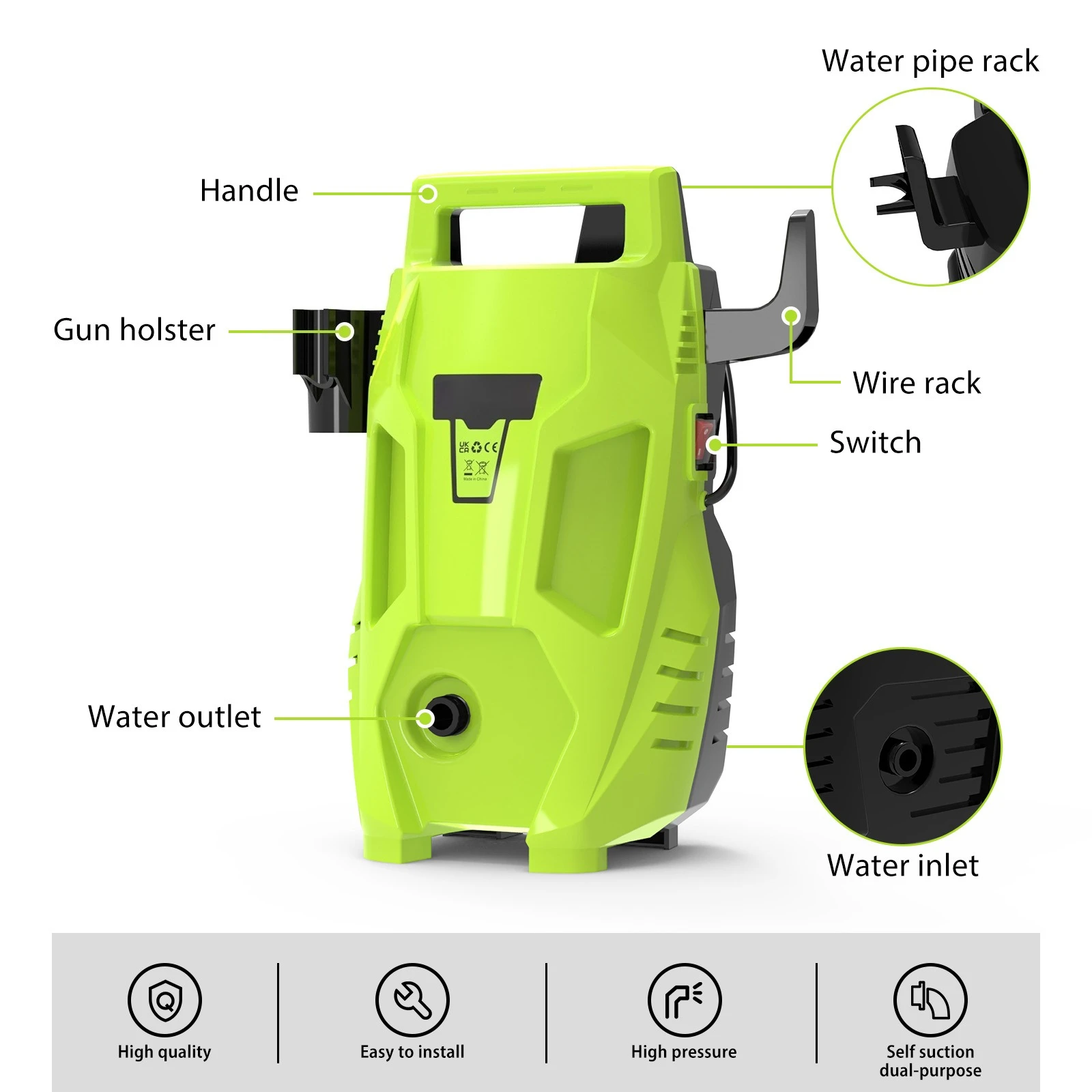 AC High Pressure Car Washer Portable Automatic Water Pump Gun Multifunctional Household Cleaning Machine
