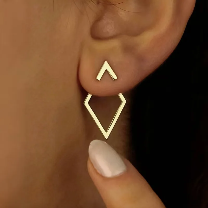 

Stainless Steel Geometric Rhombus Earrings Metal Earing Jewelry 2025 Trending New Women's Gold Color Stud Earrings Pendientes