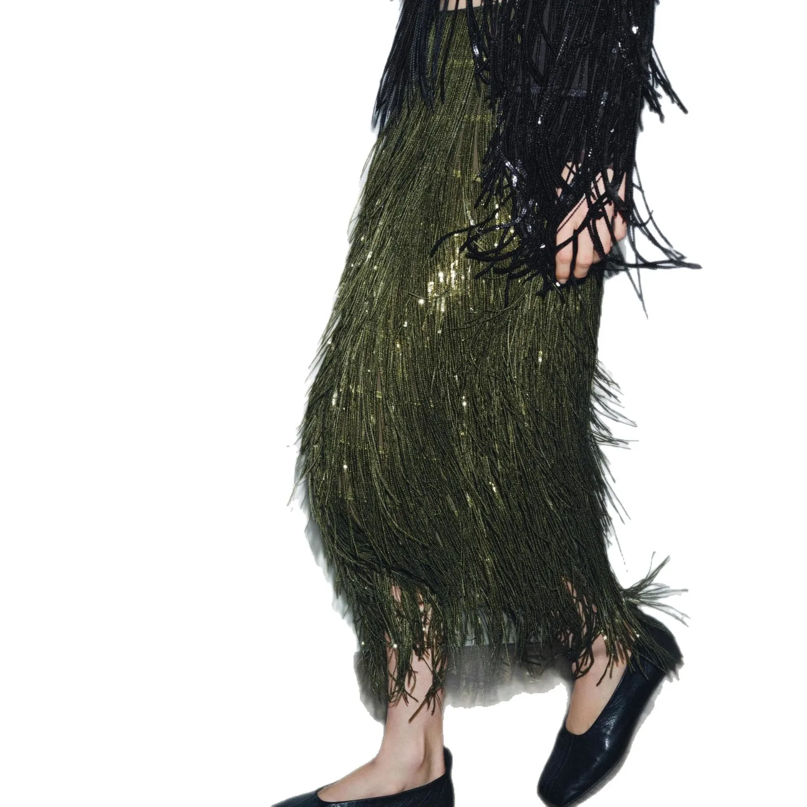 موضة جديدة تنورة قطعتين مجموعة النساء الترتر شرابة ألف خط التنانير ريشة المرقعة قميص 2 قطعة مجموعات العصرية الشارع الشهير الإناث #5