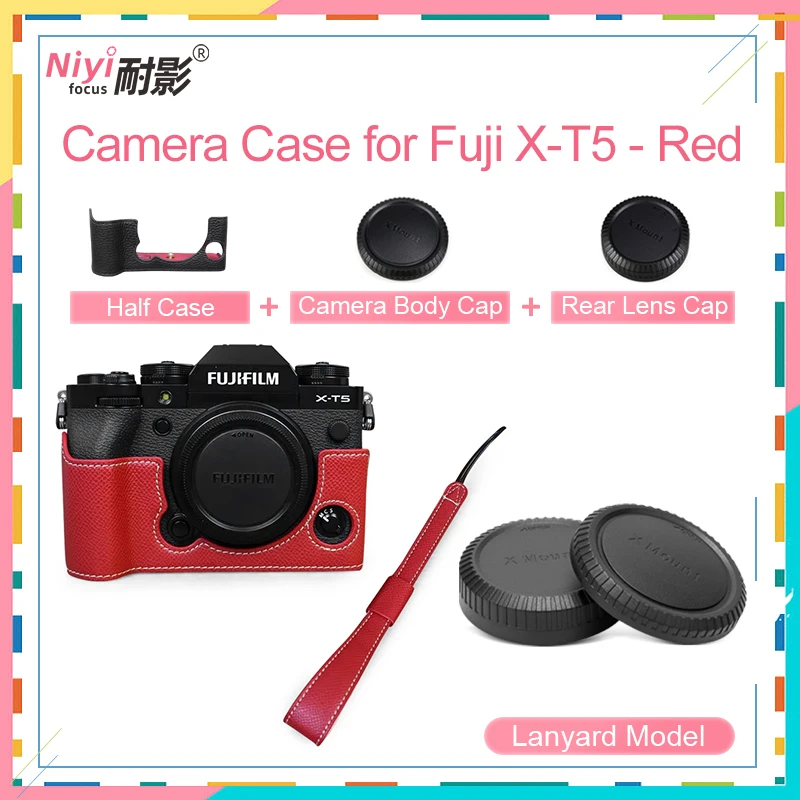 Demi-étui pour appareil photo en cuir PU avec bracelet pour appareil photo Fuji XT5, étui en cuir véritable, ouverture inférieure de la batterie pour housse Fuji XT5