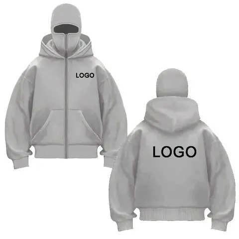 Customized Double-hooded Zipper Hoodies Men Personality Printed Long Sleeve Zip Up Sweatshirts Women Ninja Mask Pullovers Jacket